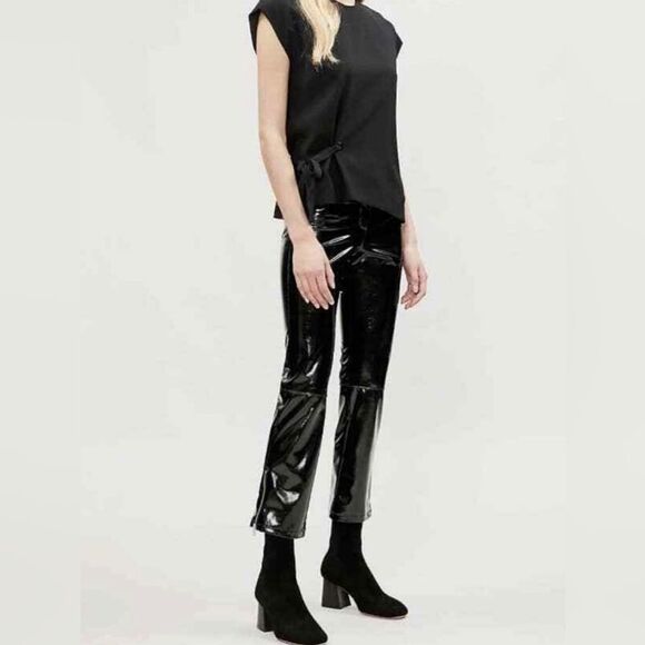 Maje Paveli Black Zipped Cuff High Rise Vinyl Cropped Trousers EUR 40 US 10